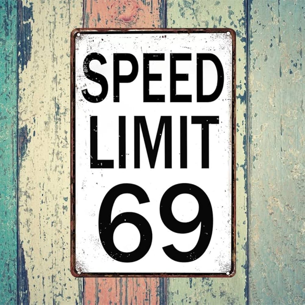 Road Signs Room Decor Speed Limit 69 Sign Funny Street Tin